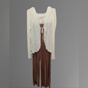 Womens Boho Pleated Velvet Two-Piece Set – Goddess / Free People Style